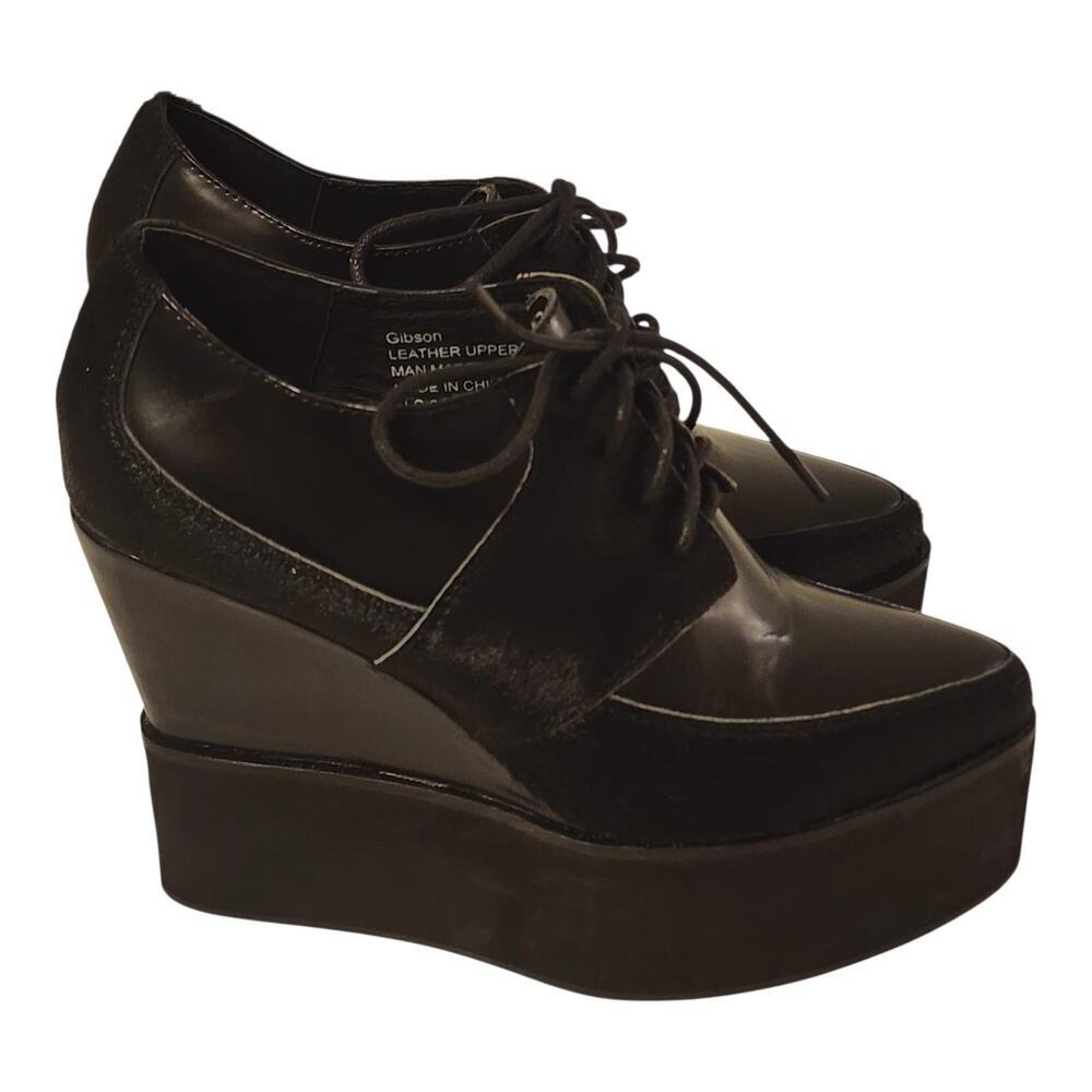 YES We Are The Shet "Gibson" Platform Wedge Oxfords Leather & Pony Hair sz 8